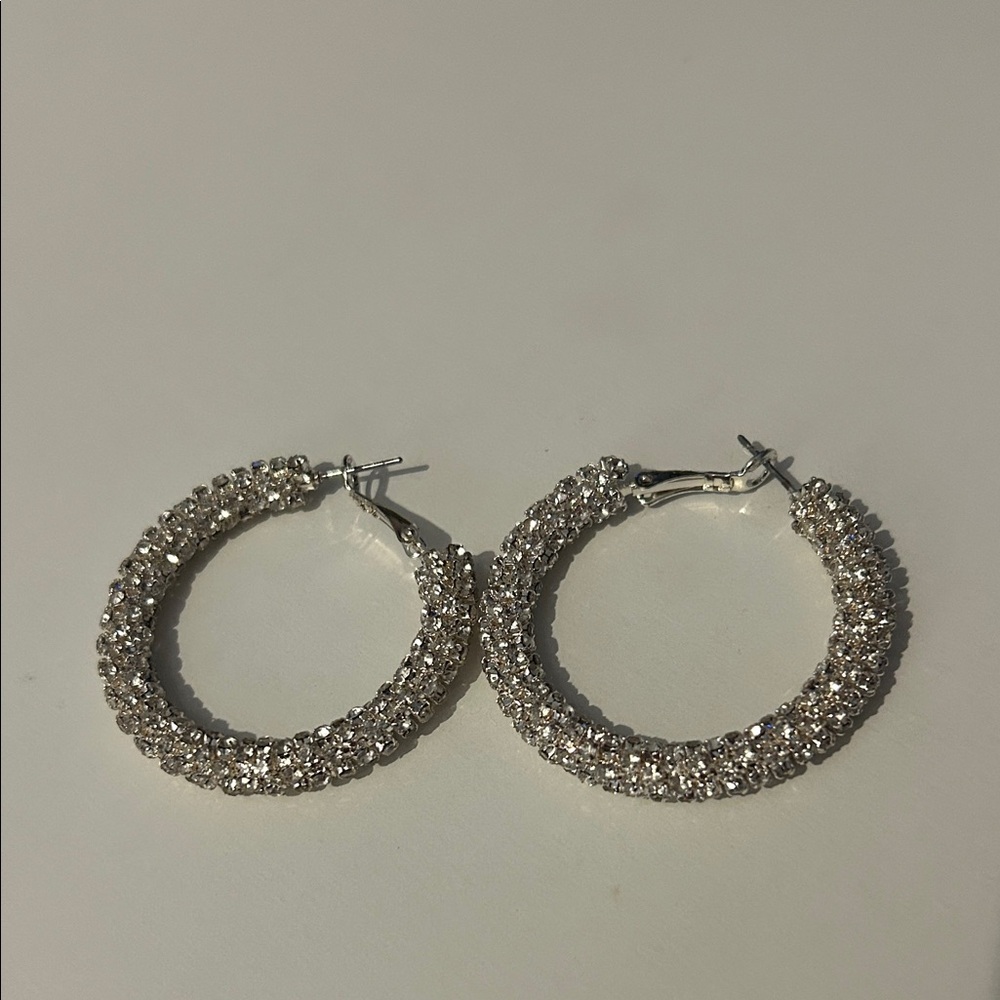 H&M Sparkling Silver Textured Hoop Earrings